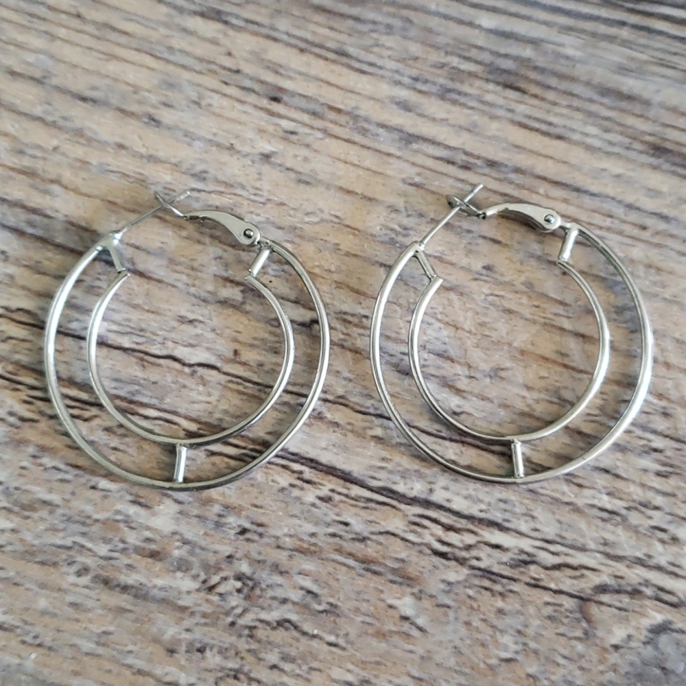 Silver double hoop earrings